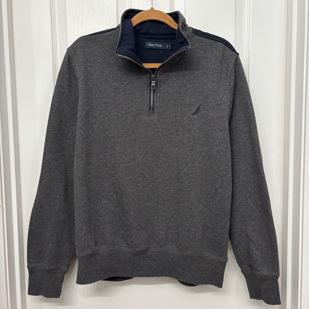 Nautica Quarter Zip Pullover | Men’s Medium | Gray Navy Fleece Sweatshirt